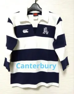 Canterbury ストライプ ポロシャツ ネイビー/ホワイト7分袖