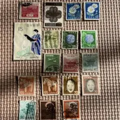 日本 使用済み切手セット 文化・花デザイン　18枚