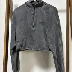処分品　ハーフジップ クロップドスウェット ダークグレー