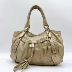 美品 COLE HAAN ハンドバッグ フリンジ ゴールド系 レザー f517