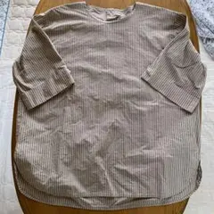 無印良品のベージュ ストライプ 半袖シャツ M-L