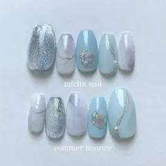 【現品】水色 シェル マグネット ネイルチップ