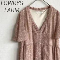 LOWRYS FARM シャツワンピース ひざ丈 フレア Ｖネック ドット柄