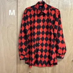 赤黒ダイヤモンド柄長袖シャツ Mサイズ　　k0108