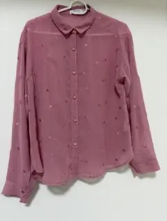 エヘカソポ Ew world galleryピンク シフォン 長袖シャツ ハート