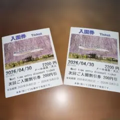 あしかがフラワーパーク 入園割引き券2枚セットのサムネイル