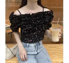新品　one after anotherナイスクラップ 花柄オフリルブラウス