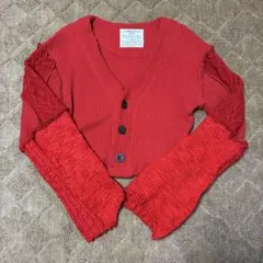 RNA ニット＆コットン カーディガン 赤 Ｍ