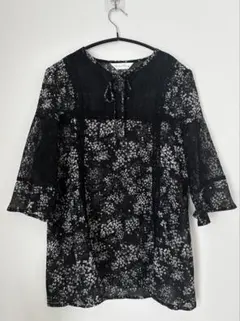 ブラウス　花柄七分袖　サイズL 古着