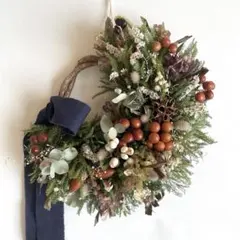 80cm/アンティーク紫陽花のダイヤ型生花リース/ドライフラワー/壁掛け