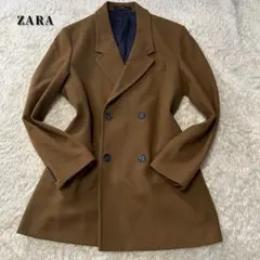 【大きいサイズ✨美品】ザラ　ダブルチェスターコート　ヘリンボーン　ブラウン　XL