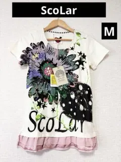 ❤️新品未使用❤️ScoLar スカラー半袖裾フリルカットソーTシャツMアイボリー花のサムネイル