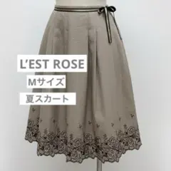 膝丈フレアスカート M レストローズ 刺繍レース清楚 きれいめのサムネイル