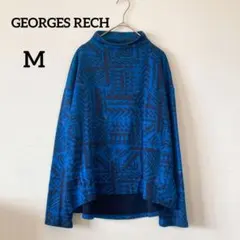 ☆ジョルジュレッシュ　ハイネック長袖カットソー　総柄　青　M　ゆったり　5568