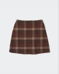 UNIQLO ウールブレンドミニスカート チェック ダークブラウン 58cm