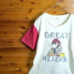 PEANUTS　ピーナッツ　Snoopy　スヌーピー　半袖Tシャツ　白　赤　L