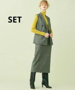 グレンチェックオーバープレイドジレ&スカート SET