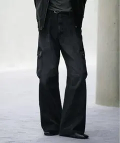 VINTAGE WASHED DENIM CURVED CARGO