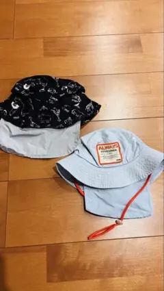 バケットハット 2点セット 黒と水色　保育園　帽子