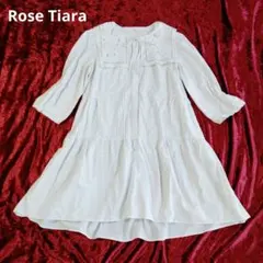 大きいサイズ　ローズティアラ　シャツワンピースレース襟　ボウタイ　ティアード