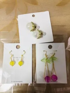 3点セットパールホワイトとゴールドのピアスセット