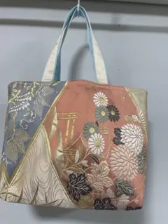 帯　リメイク　花柄刺繍トートバッグ