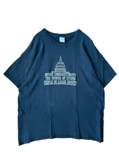 【GILDAN】ネイビー プリントTシャツ　穴空きあり　古着　海外　XL