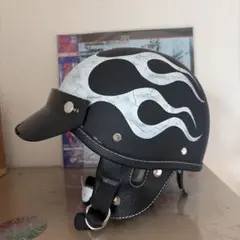 ショーティヘルメット ポリヘル レッドブラウンリボン塗装エイジング