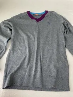 PUMA グレー Vネック セーター XL