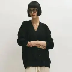 接触冷感　ハイツイストボイルカーディガン アダムエロペ カーディガン　ブラックのサムネイル