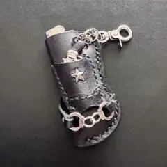 【ハンドメイド】本革 ホルスター付リボルバー収納 手錠チャーム ライターケース