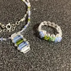 ネックレス リング セット ブルー×グリーン
