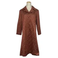 昭和レトロ 美品 Aライン 開襟 オープンカラー レトロボタン ワンピース