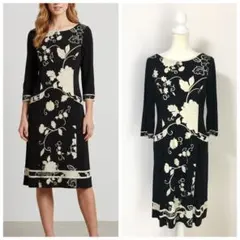 近年美品 LEONARD レオナール カンカン ストレッチ ワンピース 44