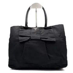 正規品 プラダ ハンドバッグ リボン ゴールドロゴ 白タグ レディース ブラック