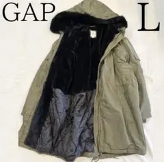 美品 GAP 裏ボア キルティング切替 モッズコート L カーキ ロングコート