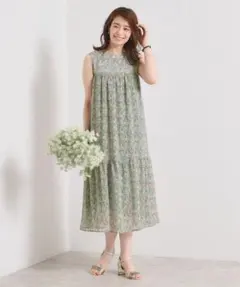 ITS'DEMO マキシ丈 ワンピース ティアード ノースリーブ 花柄 今季新品