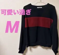 Suneue 黒・赤の長袖スウェット長袖トップス長袖トレーナーレディースMサイズ