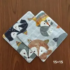 ハンドメイド ガーゼハンカチ(23×23)BIG ANIMALきつね×グレー星 - メルカリ