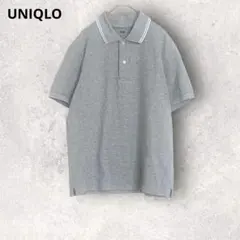 ユニクロ　半袖ポロシャツ　グレー　M コットン混　シンプル　無地　カジュアル