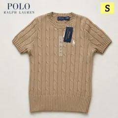 新品✨ポロラルフローレン コットン 半袖ケーブルニット キャメル M