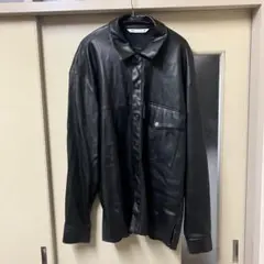 ZARA フェイクレザーシャツジャケット ブラック XLのサムネイル