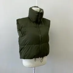 [a1304]ZARA ダウンベスト Y2K 海外コーデ グリーン M 短丈