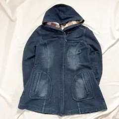 デニム調 フーディー コート 裏チェック レディース 長袖