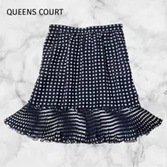 ＊クイーンズコート＊【M】美品シフォン ドット柄 裾プリーツスカートフリル切替のサムネイル