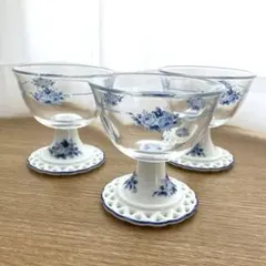 ガラス　陶器　デザートカップ　バラ　薔薇　ばら　高級感　おしゃれ　足付き　青