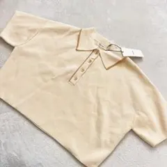 MOUSSY マウジー 半袖ニットポロシャツ イエロー　FREE 新品タグ付きのサムネイル