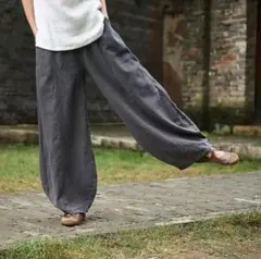 レディース サルエルパンツ ワイドパンツ フリー 3L 男女兼用 グレー 夏