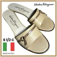 【超美品】サルヴァトーレフェラガモ ガンチーニパイソンスキン ミュールサンダル