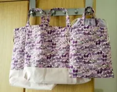 入園入学グッズ3点セット 女の子 紫のちょうちょ ハンドメイド